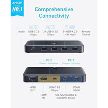 Load image into Gallery viewer, Anker USB 3.0 HDMI KVM Switch, 5 USB 3.0 Ports, Supports 4K@60Hz, Magnetic Remote Button for One-Click Switch Between Laptop and Desktop, Works with Dell, MacBook, iPad, and More (Cables Included)