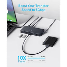 Load image into Gallery viewer, Anker USB 3.0 HDMI KVM Switch, 5 USB 3.0 Ports, Supports 4K@60Hz, Magnetic Remote Button for One-Click Switch Between Laptop and Desktop, Works with Dell, MacBook, iPad, and More (Cables Included)