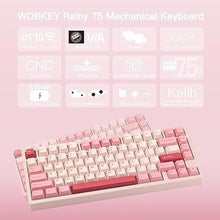 Load image into Gallery viewer, WOBKEY Rainy 75 CNC Aluminum HMX/JWK/Cocoa Switches Triple-Mode Connectivity Mechanical Keyboard with Superior Acoustics, RGB/FR4/Silver SUS304/7000mAh/Cocoa Switch (Pro - Pink)