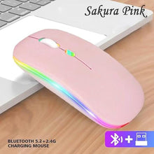 Load image into Gallery viewer, Wireless Bluetooth Mouse,LED Dual Mode Rechargeable Silent Slim Laptop Mouse,Portable(BT5.2+USB Receiver) Dual Mode Computer Mice,for Laptop,Desktop Computer,ipad Tablet,Phone,TV (Pink)