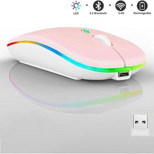 Load image into Gallery viewer, Wireless Bluetooth Mouse,LED Dual Mode Rechargeable Silent Slim Laptop Mouse,Portable(BT5.2+USB Receiver) Dual Mode Computer Mice,for Laptop,Desktop Computer,ipad Tablet,Phone,TV (Pink)