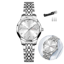 Load image into Gallery viewer, Taxau Womens Silver Watch Dress Waterproof Women Watches for Small Wrists Analog Quartz Stainless Steel Luxury Diamond Ladies Wrist Watches with Date-Day, Large Arabic Numerals Reloj Mujer