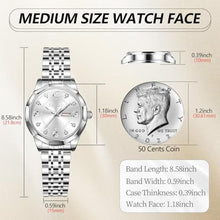 Load image into Gallery viewer, Taxau Womens Silver Watch Dress Waterproof Women Watches for Small Wrists Analog Quartz Stainless Steel Luxury Diamond Ladies Wrist Watches with Date-Day, Large Arabic Numerals Reloj Mujer