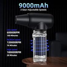 Load image into Gallery viewer, Compressed Air Duster,180000RPM Jet Dryer Blower,3 Gear Electric Portable Air Duster,No Canned Air Duster-Replace Compressed Air Can,Jet Fan for Car Dry,Keyboard Computer Cleaning,Air Bed,Hair Dry