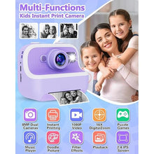 Load image into Gallery viewer, Instant Print Camera for Kids, Christmas Birthday Gifts for Girls Boys, Kids Camera Instant Print with Dual Camera 1080P Digital Camera Toys for 4 5 6 7 8 9 10 Year Old Girl with 32GB SD Card-Purple