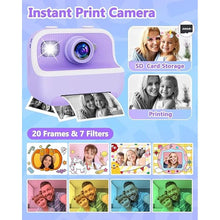 Load image into Gallery viewer, Instant Print Camera for Kids, Christmas Birthday Gifts for Girls Boys, Kids Camera Instant Print with Dual Camera 1080P Digital Camera Toys for 4 5 6 7 8 9 10 Year Old Girl with 32GB SD Card-Purple