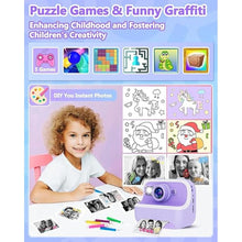 Load image into Gallery viewer, Instant Print Camera for Kids, Christmas Birthday Gifts for Girls Boys, Kids Camera Instant Print with Dual Camera 1080P Digital Camera Toys for 4 5 6 7 8 9 10 Year Old Girl with 32GB SD Card-Purple
