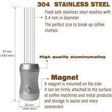 Load image into Gallery viewer, WDT Tool Espresso Distributor - Magnetic Espresso Distribution Tool with 8 x 0.4mm Stainless Steel Needles, Includes 3 Extra Replaceable Needles, Precision Espresso Stirrer (Silver)