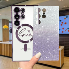 Load image into Gallery viewer, ZONRW for Samsung Galaxy S24 Ultra Case Magnetic,for Women Girl Soft Cute Luxury Love Heart Plating Bling Gradient Glitter Clear Phone Case Compatible with MagSafe Shockproof Back Cover 6.8”-Purple