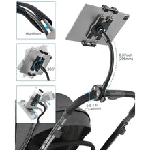 Load image into Gallery viewer, Gooseneck Tablet Holder for Wheelchair/Stroller/Golf Cart/Boat/Mic stand/Indoor Cycling Bike/Gym Bicycle Handlebar Clamp, Compatible with 4.7-13" iPad Pro/Air/Mini, iPhone, Galaxy, Fire HD, E-book