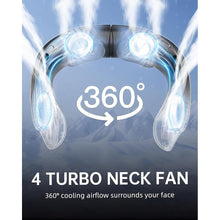 Load image into Gallery viewer, Bladeless Neck Fan, 4 Turbo Portable Neck Fan, 4000 mAh Battery Operated, USB Rechargeable Personal Fan, 3 Speeds, 360° Cooling Airflow, LED Display, Wearable Fan for Home, Office, Travel