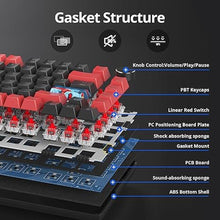 Load image into Gallery viewer, 75% TKL Wired Mechanical Keyboard,RGB Backlit Gasket Mount 82 Key Hot Swappable Custom Linear Red Switch Gaming Keyboard with Volume Knob & PBT Keycaps (82 Black)
