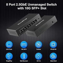 Load image into Gallery viewer, 8 Port 2.5Gb Unmanaged Ethernet Switch with 10G SFP+,60Gbps Switching Capacity,Metal Fanless Multi-Gigabit Home Lab Setup Network Switch