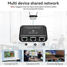 Load image into Gallery viewer, Ethernet Splitter 1 to 3 1000Mbps Network Splitter Supports Simultaneous Networking of 3 Devices Works with Cat5/5e/6/7/8 Cable