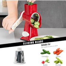 Load image into Gallery viewer, Cheese Grater Hand Crank Rotating Cheese Shredder Stainless Steel Vegetable Slicer Grater for Kitchen 3 Blades for Cheese, Carrot, Cucumber, Nuts, Chocolate, Red