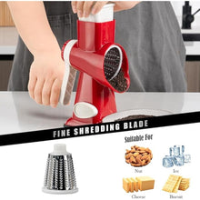 Load image into Gallery viewer, Cheese Grater Hand Crank Rotating Cheese Shredder Stainless Steel Vegetable Slicer Grater for Kitchen 3 Blades for Cheese, Carrot, Cucumber, Nuts, Chocolate, Red