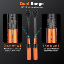 Load image into Gallery viewer, 1/2-Inch Drive Torque Wrench Set 22PCS, 10-160FT.LB/10-227Nm, Click Torque Wrench Socket Set, 72-Tooth Dual-direction, ±3% Precision Adjustable Torque Wrench for Lug Nut, Bicycle, Moto, Car