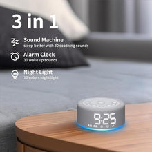 Load image into Gallery viewer, ?3 in 1? Sound Machine Alarm Clock Night Light White Noise Machine with 27 Sleeping Sounds for Baby Kids Adults 32 Level Volume Auto Off Timer Memory Function Digital Clock with 30 Wake Up Sounds