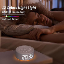 Load image into Gallery viewer, ?3 in 1? Sound Machine Alarm Clock Night Light White Noise Machine with 27 Sleeping Sounds for Baby Kids Adults 32 Level Volume Auto Off Timer Memory Function Digital Clock with 30 Wake Up Sounds