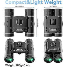 Load image into Gallery viewer, 300x25 Binoculars for Adults and Kids, High Powered Mini Pocket Binoculars with Phone Adapter, Waterproof Compact Binoculars for Bird Watching, Hunting, Concert, Theater, Opera, Traveling, Sightseeing
