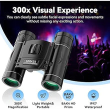 Load image into Gallery viewer, 300x25 Binoculars for Adults and Kids, High Powered Mini Pocket Binoculars with Phone Adapter, Waterproof Compact Binoculars for Bird Watching, Hunting, Concert, Theater, Opera, Traveling, Sightseeing
