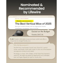 Load image into Gallery viewer, ProtoArc Ergonomic Mouse, EM11 NL Bluetooth Rechargeable Wireless Vertical Mouse, 3 Multi-Device Connectivity for Computer/PC/Laptop, 2.4GHz Optical Mice for Windows, Mac OS, Black