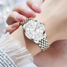 Load image into Gallery viewer, Taxau Silver Watches for Women White Face Diamond Dress Women Watch for Small Wrist Stainless Steel Day Date Womens Watches Arabic Number Easy Read Womens Watch Water Resistant Luminous