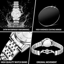 Load image into Gallery viewer, Taxau Silver Watches for Women White Face Diamond Dress Women Watch for Small Wrist Stainless Steel Day Date Womens Watches Arabic Number Easy Read Womens Watch Water Resistant Luminous