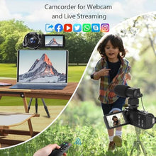 Load image into Gallery viewer, Video Camera, 8K Camcorder 48MP 15FPS UHD WiFi Vlogging Camera with IR Night Vision for YouTube, 3" Touch Screen 18X Digital Zoom, with Fill Light, Mic, Stabilizer, Lens Hood, Remote and 2 Batteries