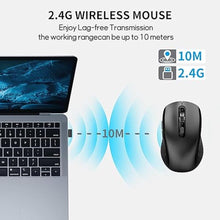 Load image into Gallery viewer, Wireless Mouse with Side Buttons for Laptop, PC, Chromebook, Mac, MacBook, Silent Mouse with USB Nano Receiver, 2400 DPI, Anti Slip Roller, 6-Button Ergonomic Design- Black