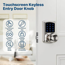 Load image into Gallery viewer, Keypad Door Knob, Electronic Keyless Entry with Code, Digital Lock with Handle, Touchscreen, Auto-Locking, Easy to Install for Home, Garage, Apartment, Office, Satin Nickel