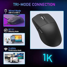 Load image into Gallery viewer, E-YOOSO Lightweight Gaming Mouse, Wireless Esports Mouse, 49G, 1K Polling, 26K DPI, PAW3395 Sensor, 5 Programmable Buttons, Tri-Modes Wired/2.4GHz/Bluetooth Gamer Mouse for Laptop, PC, Mac (Black)