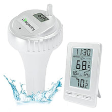 Load image into Gallery viewer, Urageuxy Pool Thermometer Floating Easy Read, IPX8 Digital Floating Pool Thermometer Wireless, Water Temperature Gauge with Indoor Temperature for Swimming Pools, Hot Tub, Ice Bath, Spa
