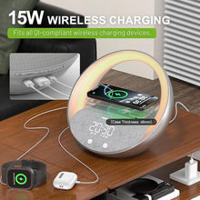 Load image into Gallery viewer, Bluetooth Alarm Clock, Sunrise Simulation Wake Up Night Light, 15W Fast Wireless Charging Alarm Clock for Bedroom, 10W Bluetooth Stereo Sound Speaker, USB Charger Port