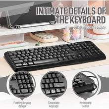 Load image into Gallery viewer, Wired Computer Keyboard, Plug Play USB, Silent-Touch Chiclet Keys, Large Number Pad, LED Indicators?Ergonomic, Foldable Stands,Anti-Wear Letters Full Size Keyboard,for Windows Mac PC Laptop(black)