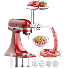 Load image into Gallery viewer, Meat Grinder for KitchenAid Mixer, Meat Grinder Attachment with 4 Grinding Plates, 3 Sausage Stuffer Tubes, 2 Grinding Blades, Attachment for Kitchenaid Mixers