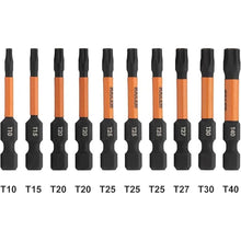 Load image into Gallery viewer, Railer Torx Bit Set - Premium S2 Steel 2 Inch Impact Driver 10-Piece 6 Star Bit Set With A Tool Storage Bit Holder & Carabiner (Hi-Vis Green Bitrail, Standard Bitrail)