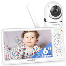 Load image into Gallery viewer, HelloBaby Baby Monitor with 6" World First IPS Screen 30-Hrs Battery, Remote Pan/Tilt/Zoom Camera, No WiFi Video Baby Monitor Camera and Audio, ECO, VOX, 2-Way Talk, Night Vision, 1000ft, Portable