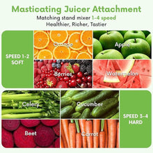 Load image into Gallery viewer, Masticating Juicer Attachment for KitchenAid Stand Mixer - Cold Press Dual Feed Chute Accessory, Slow Juicing Parts for Fruits & Vegetables