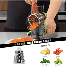 Load image into Gallery viewer, Cheese Grater Hand Crank Rotating Cheese Shredder Stainless Steel Vegetable Slicer Grater for Kitchen 3 Blades for Cheese, Carrot, Cucumber, Nuts, Chocolate, Green