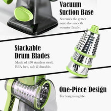 Load image into Gallery viewer, Cheese Grater Hand Crank Rotating Cheese Shredder Stainless Steel Vegetable Slicer Grater for Kitchen 3 Blades for Cheese, Carrot, Cucumber, Nuts, Chocolate, Green