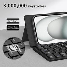 Load image into Gallery viewer, CACOE Wireless Keyboard with Stand, Mini Keyboard for Cell Phone, Ultra-Slim Portable, Foldable, Dual-Channel QWERTY with Stand Holder for Smartphone and More iOS Android Windows, Black