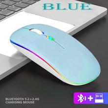 Load image into Gallery viewer, Wireless Bluetooth Mouse,LED Dual Mode Rechargeable Silent Slim Laptop Mouse,Portable(BT5.2+USB Receiver) Dual Mode Computer Mice,for Laptop,Desktop Computer,ipad Tablet,Phone,TV (Blue)