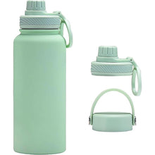 Load image into Gallery viewer, Mint Green 32 oz Insulated Water Bottle, Large Metal Stainless Steel Water Flask, Big Sports Travel Mens Water Bottle for Gym,Hiking,1 liters Leakproof Insulated Thermal Bottle with 2 Lids