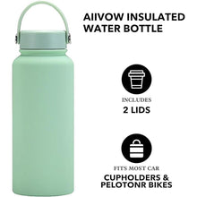 Load image into Gallery viewer, Mint Green 32 oz Insulated Water Bottle, Large Metal Stainless Steel Water Flask, Big Sports Travel Mens Water Bottle for Gym,Hiking,1 liters Leakproof Insulated Thermal Bottle with 2 Lids