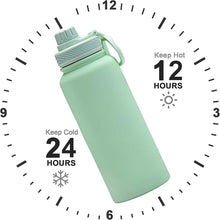 Load image into Gallery viewer, Mint Green 32 oz Insulated Water Bottle, Large Metal Stainless Steel Water Flask, Big Sports Travel Mens Water Bottle for Gym,Hiking,1 liters Leakproof Insulated Thermal Bottle with 2 Lids