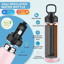 Load image into Gallery viewer, Insulated water bottle with Lid,24oz Stainless Steel Water Bottle for Boys,Girls,Double Wall Vacuum Wide Mouth Thermal Water Bottle for School,Travel,BPA-free and Leak-proof?24oz,Pink?