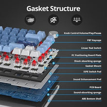 Load image into Gallery viewer, 75% TKL Wired Mechanical Keyboard,RGB Backlit Gasket Mount 82 Key Hot Swappable Custom Linear Red Switch Gaming Keyboard with Volume Knob & PBT Keycaps (82 Sea Fog Blue)
