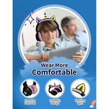 Load image into Gallery viewer, Unicorn Kids Headphones for Girls,Unicorn Bluetooth Headphones Foldable for Girls Toddlers Tablet/pad/Amazon fire,Light Up Kids Wireless Headphone Birthday Gifts (Black Purple)