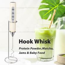 Load image into Gallery viewer, Milk Frother Rechargeable Handheld-Electric Whisk 3 Speed Adjustable, Coffee Frother Wand with 3 Stainless Whisks, Foam Maker, Drink Mixer Blender for Latte Cappuccino Matcha Egg (With Stand, Beige)